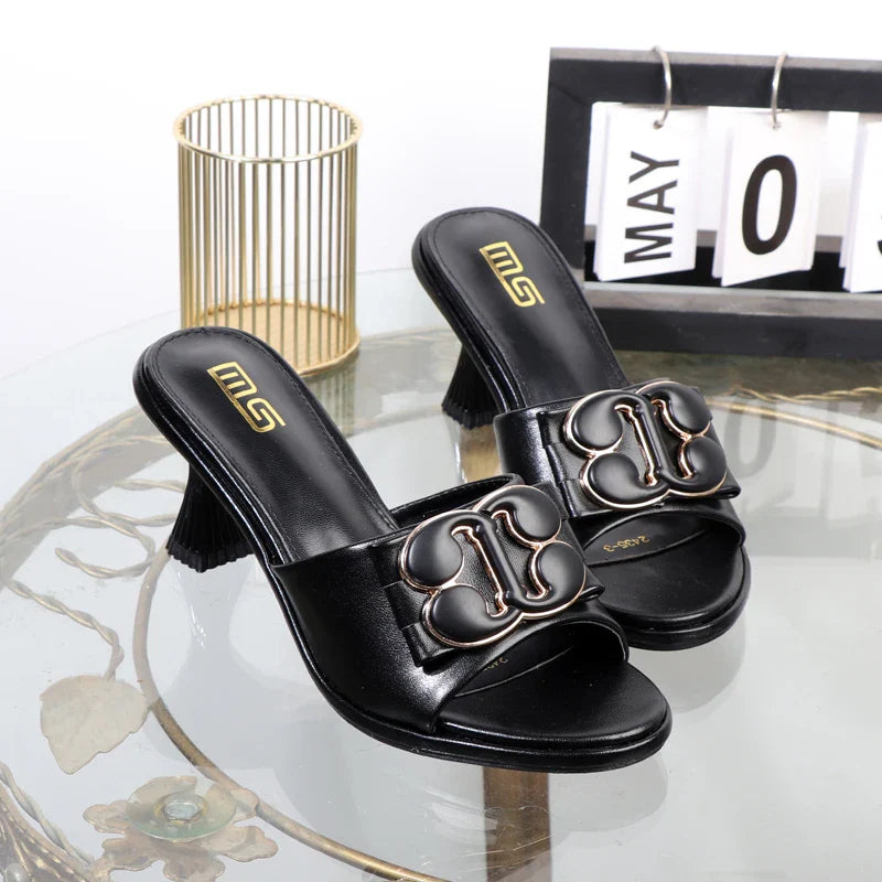 Women's slippers in summer 2024 wear sandals with thin heels high heels buckle is simple elegant black Women shoes Lootquake LLC