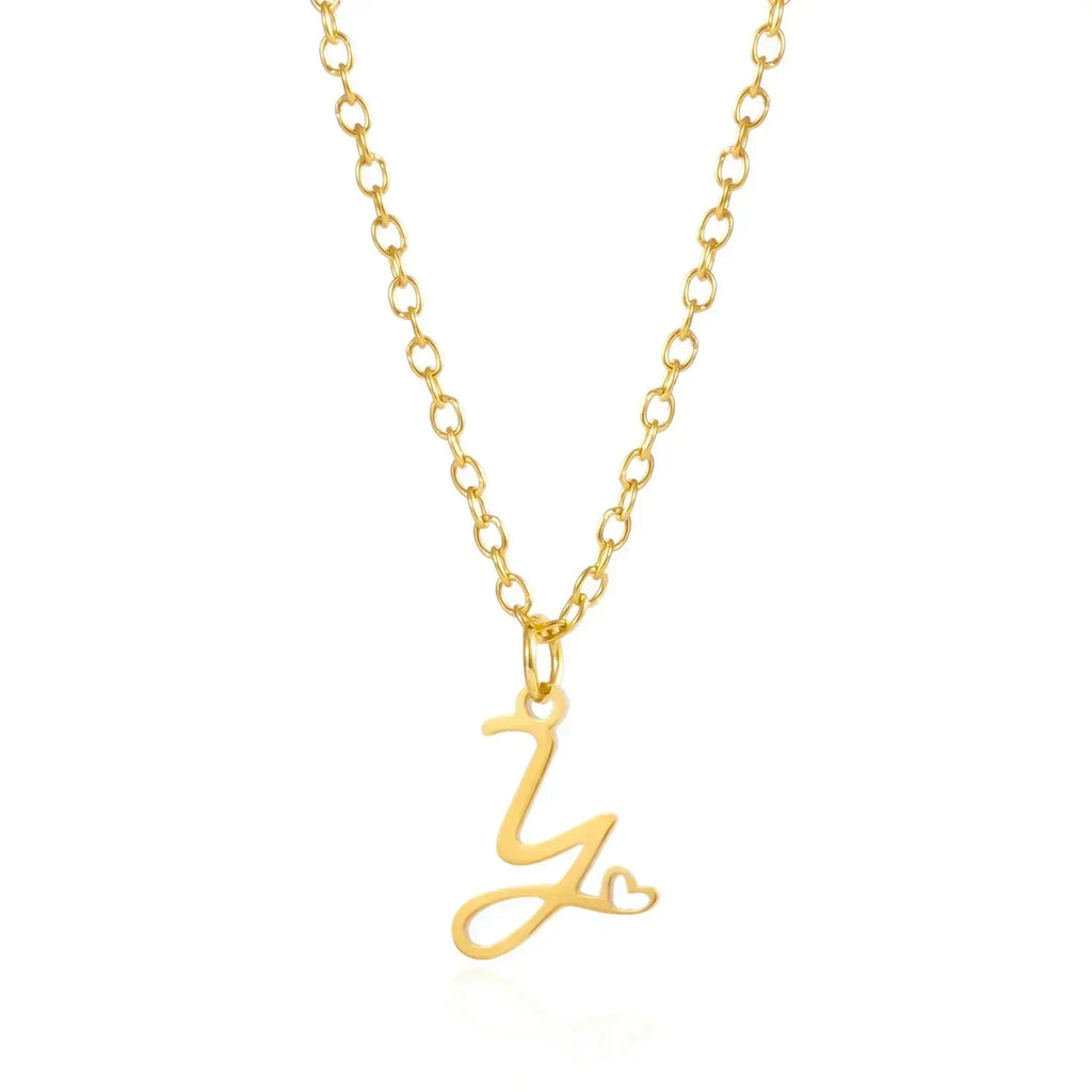 26 Initial Letters Heart Pendant Stainless Steel Necklace for Women Gold Color A-Z Alphabet Choker Chain Birthday Jewelry Gift