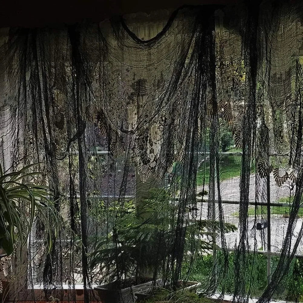 Halloween Black Gauze Horror Decor Tablecloth Table Flag Black Mesh Bar Ghost House Chamber Terror Decor Outdoor Hanging Gauze