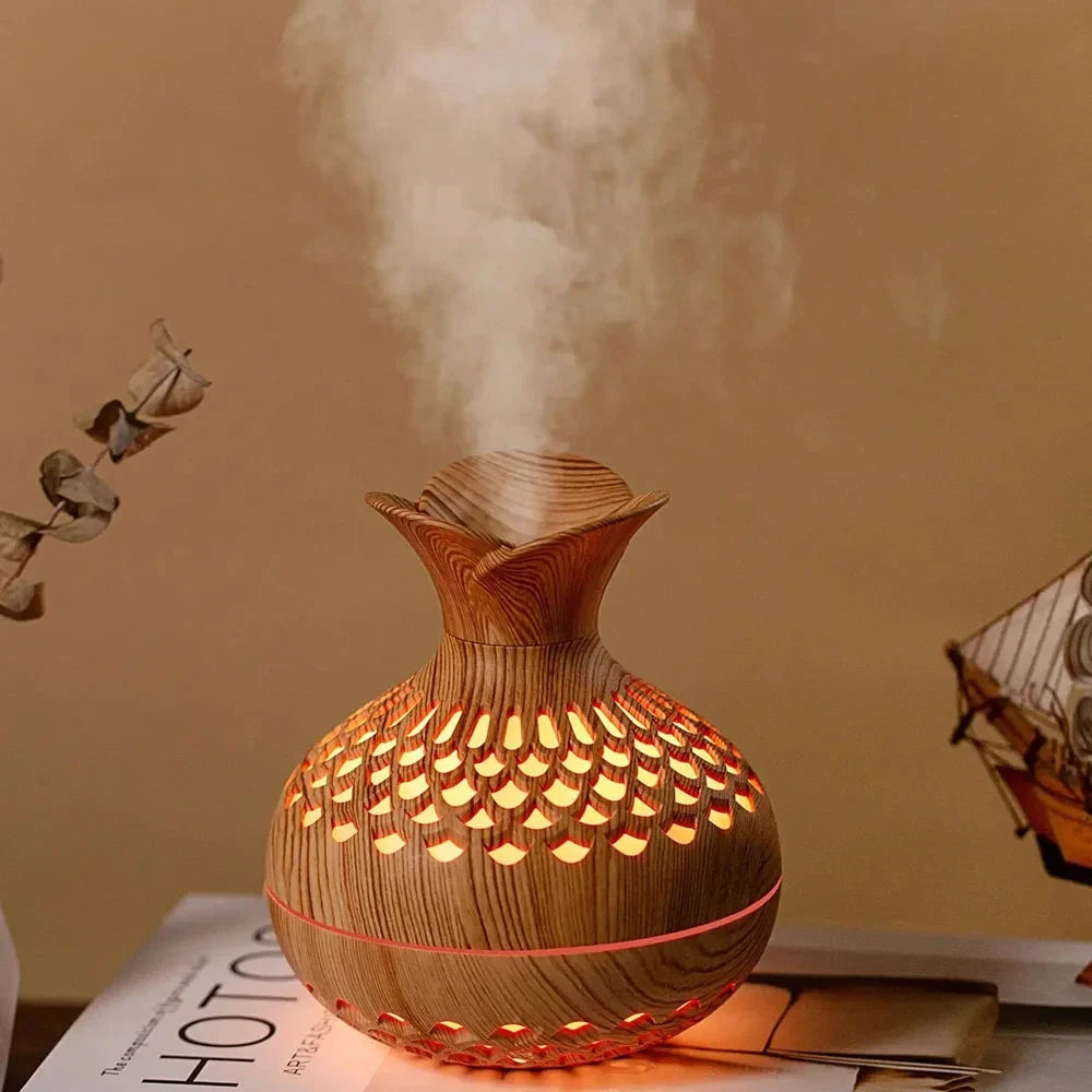 USB Hollow Wood Grain Humidifier Aroma Diffuser Atomizer Household Humidifier Hydrating Instrument Desktop Humidifier Lootquake LLC