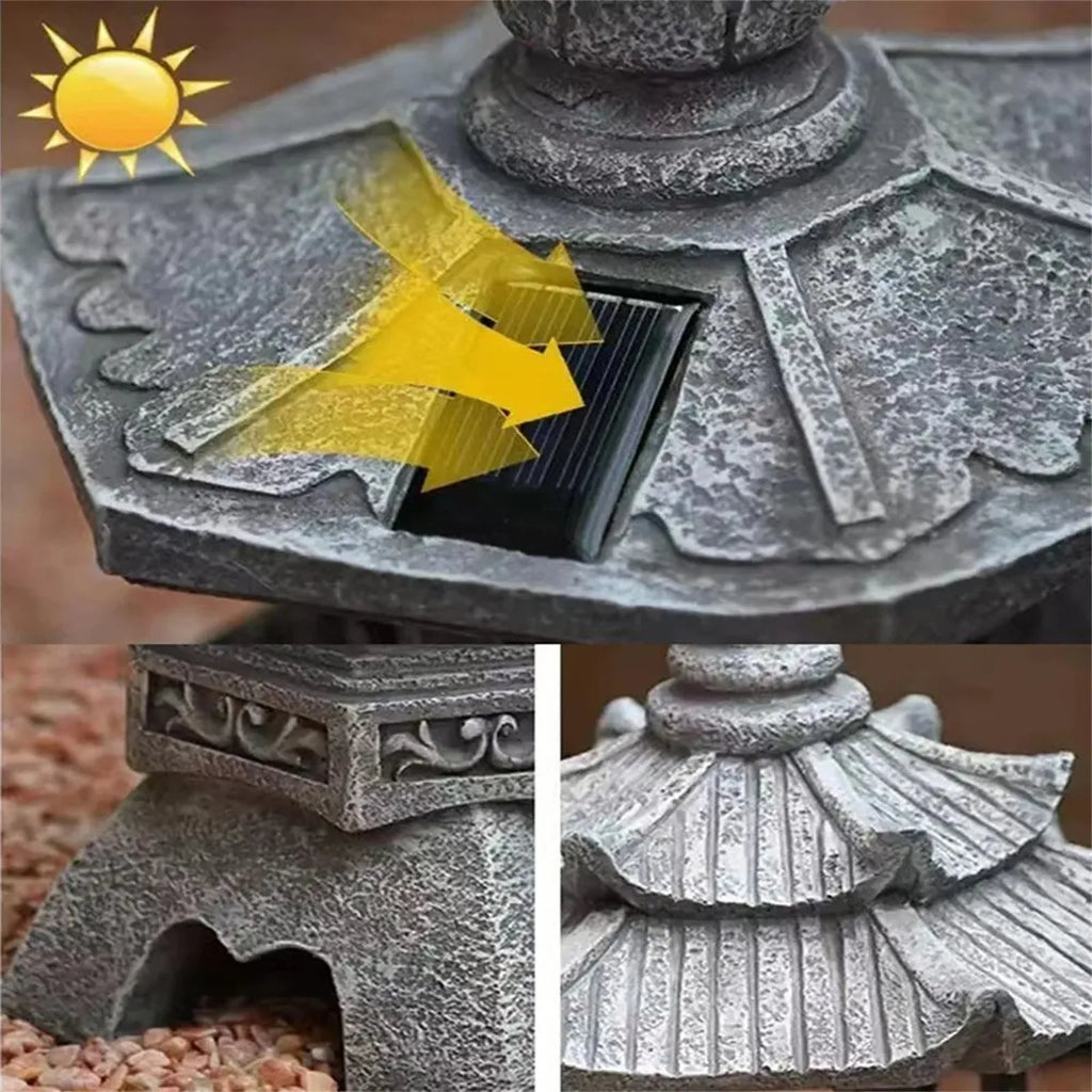 Pagoda Statues Outdoor Solar Powered Statue Japanese Garden Decor Outdoor Zen Garden Lantern Flickering LED Garden Light