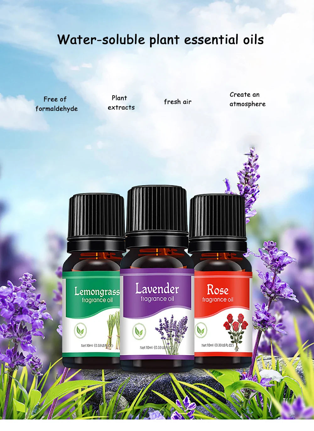 Natural Herb Essential Oils for Aroma Diffuser Air Humidifier Home Water-soluble 10ml Air Freshener Scents Fragrance Oil Perfume Lootquake LLC