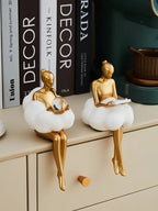 Sitting ballet girl art Golden sculpture Sitting posture ornament home accessories Statuettes Figurines office decor Statues Lootquake LLC