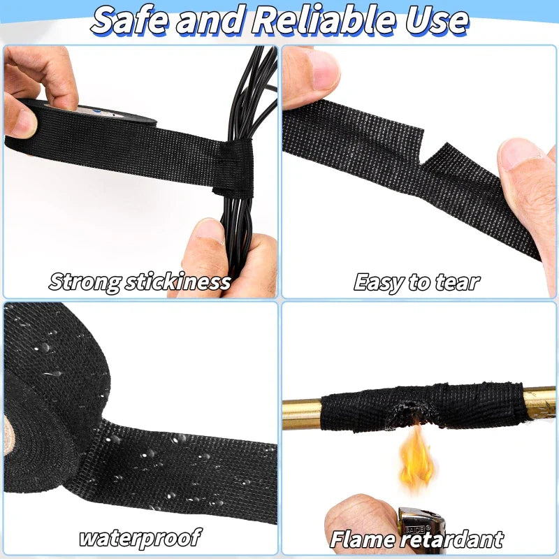 High Temperature Wire Harness Cloth Tape Automotive Cable Loom Heatproof Fabric Adhesive Tape for Engine Electrical Insulation