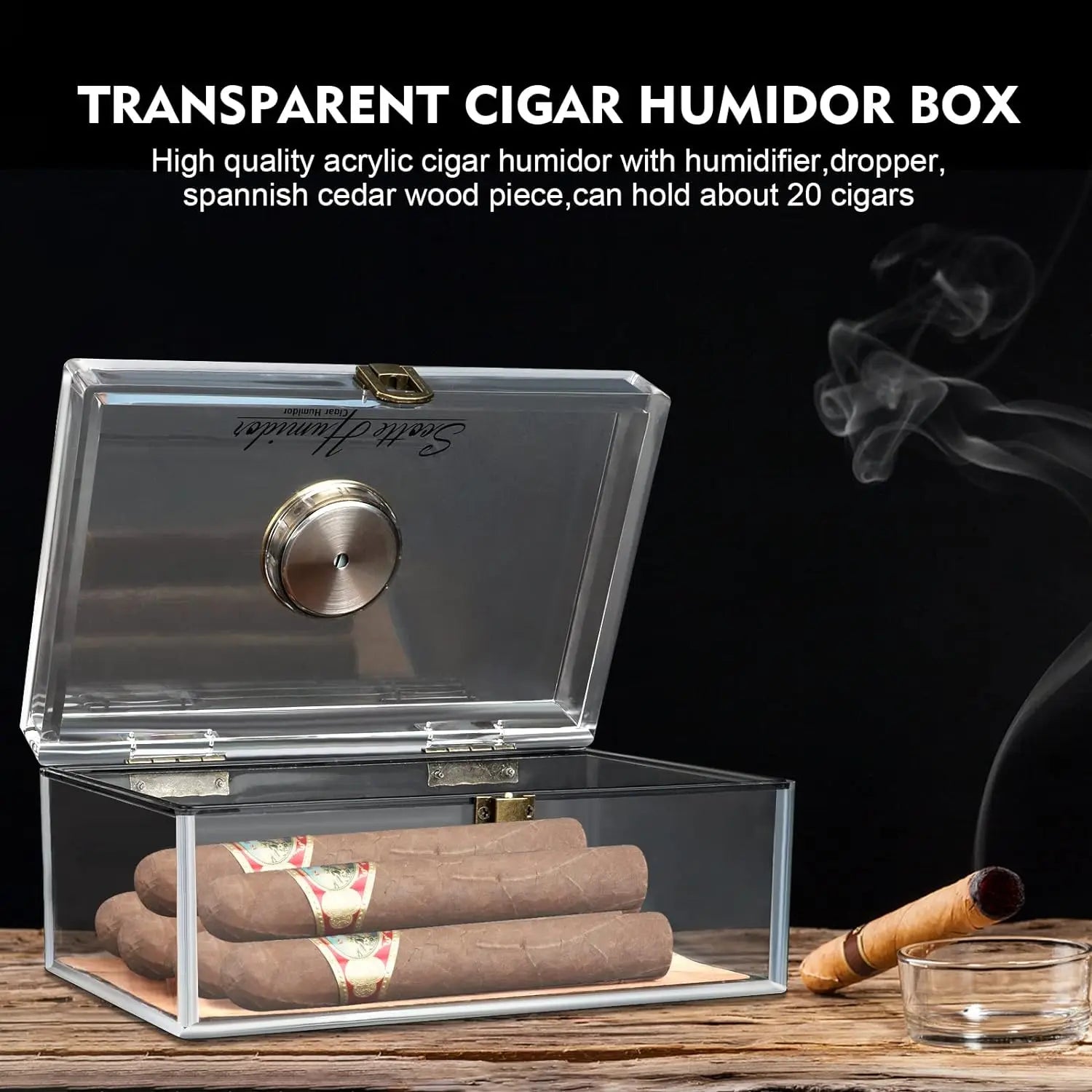 Scotte Cigar Case Humidors Acrylic Cigar Box Hygrometer Humidifier Hold 20 Cigars Include Cigar Cutters Cigar Punch Accessories Lootquake LLC
