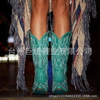 Embroidery Cowboy Boots For Women Knee High Med Calf Vintage Western Cowgirl Boots Women Heeled Casual Shoes Autumn Block Heel Lootquake LLC
