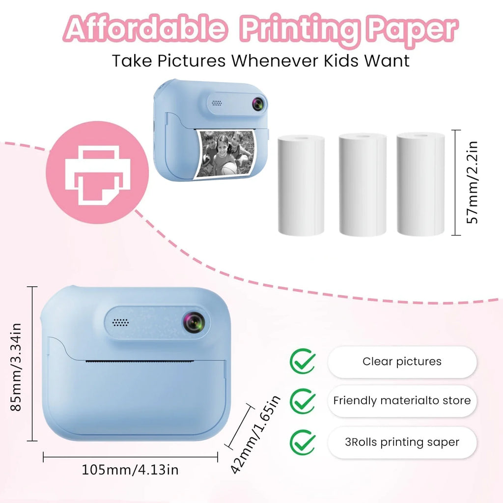 S8 Instant Print Camera for Children 1300mAh Kids Camere Printer 1080P HD Digital Camera for Girls Boys Birthday Gifts Lootquake LLC