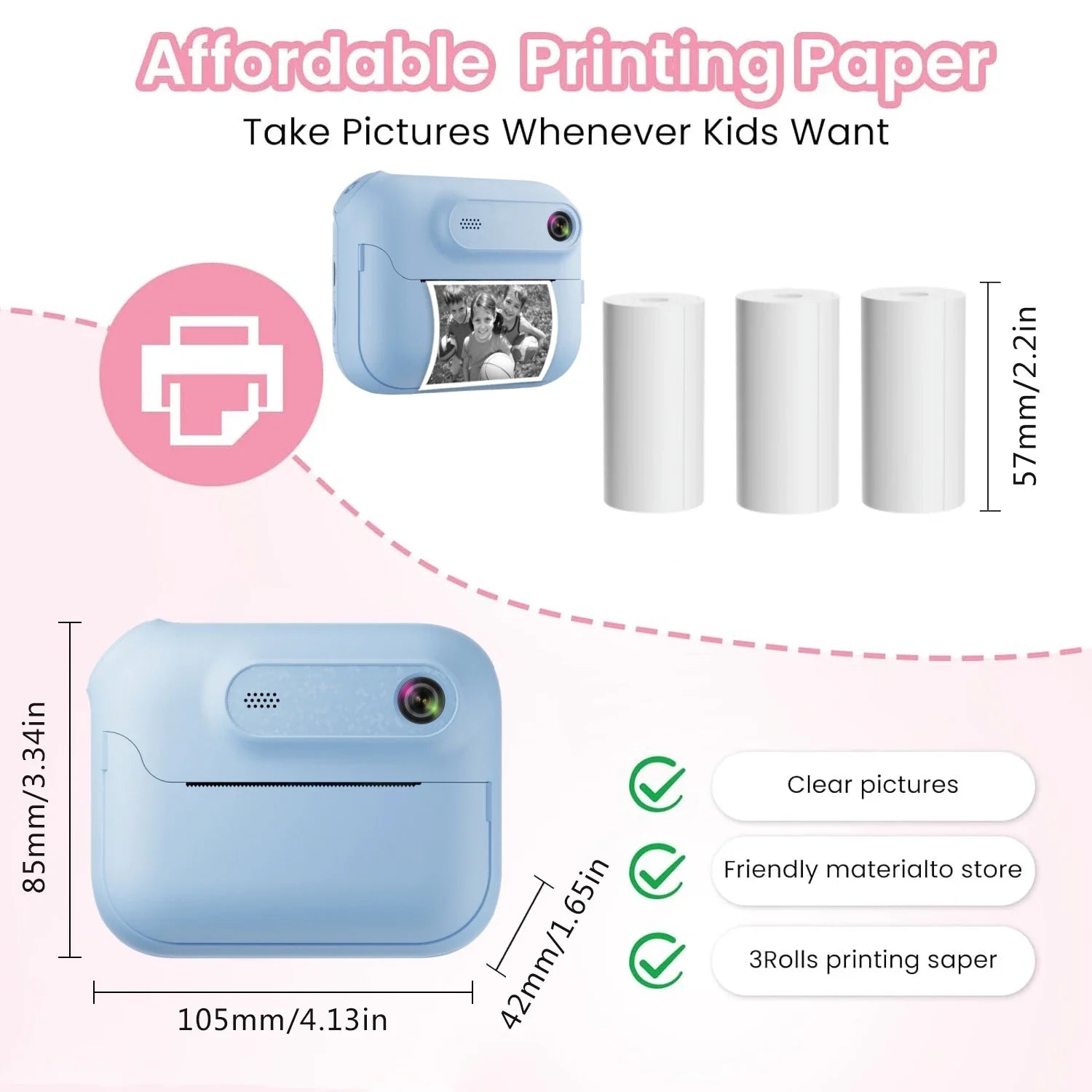 S8 Instant Print Camera for Children 1300mAh Kids Camere Printer 1080P HD Digital Camera for Girls Boys Birthday Gifts Lootquake LLC