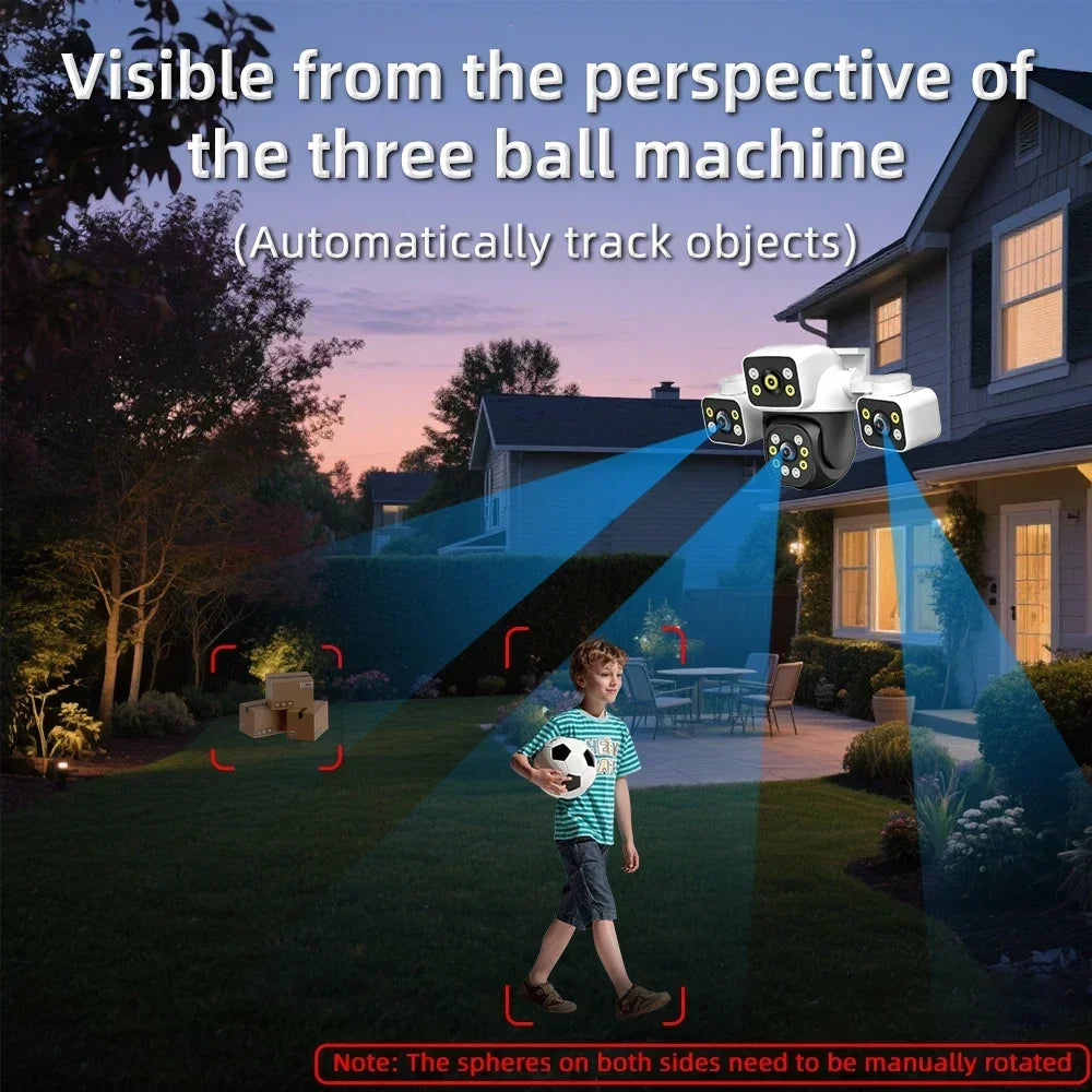 6K 12MP Outdoor WiFi Camera Three Screen Three Lens 10X Zoom PTZ Automatic Tracking Audible Visual Alarm Security Camera Lootquake LLC