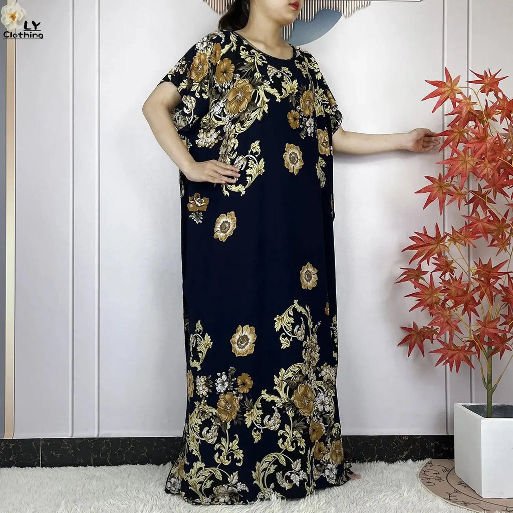 2024 Latest Muslim Sets Women Clothing Cotton Floral Loose Dashiki Long Dress African Abaya Dubai Traditional Islamic Clothing