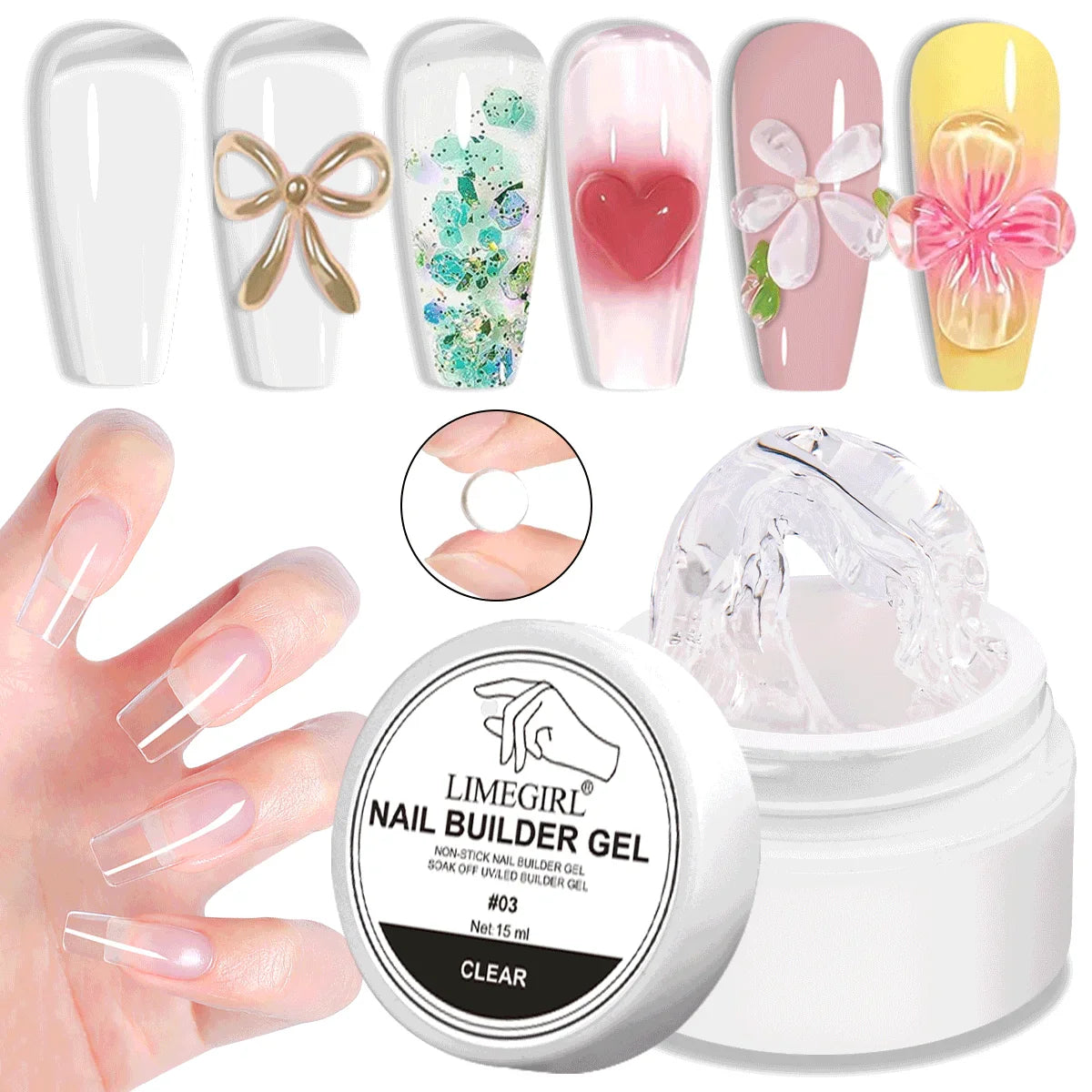 LIMEGIRL 15g Solid Nail Extension Gel Non Stick Hand Phototherapy UV Gel Quick Building Gel Nails Tips Nail Art Prolong Nail Gel Lootquake LLC