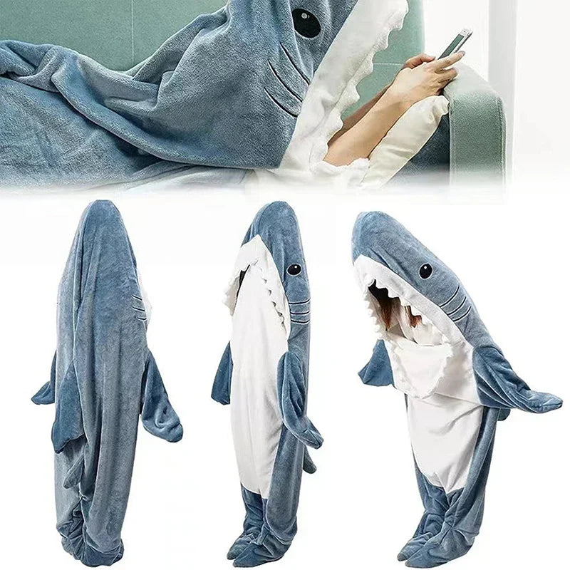 Blanket Adult Cute Shark Blanket Hoodie Wearable Blanket Super Soft Flannel Sleeping Bag Anti Kick Quilt Lootquake LLC