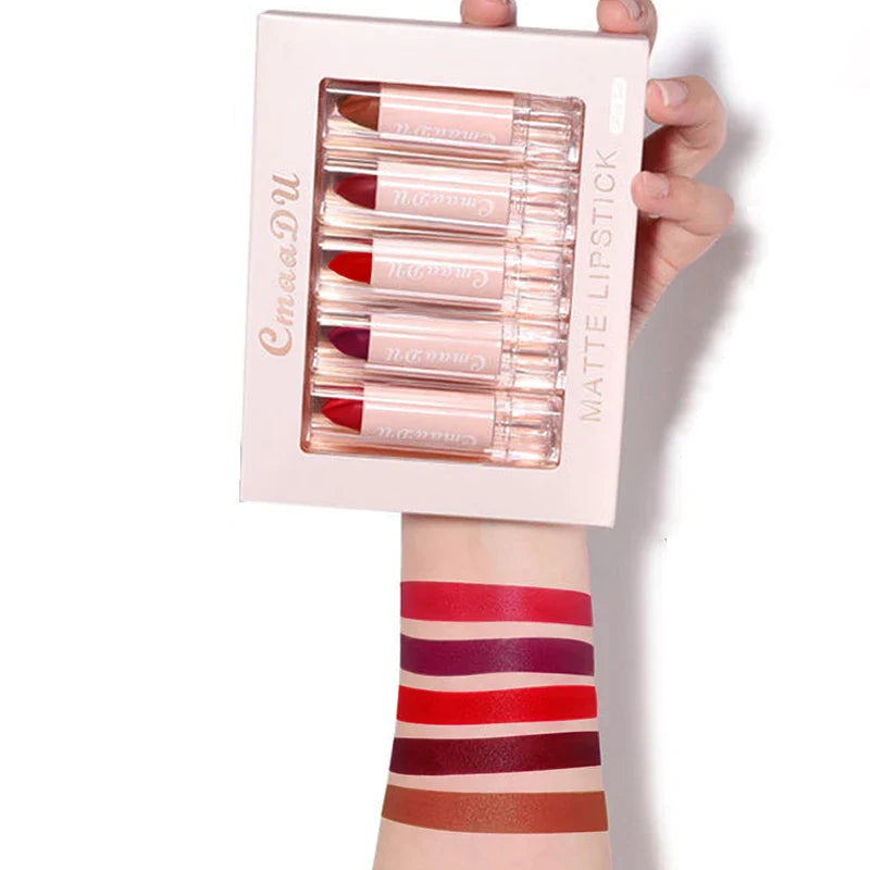 5 Pcs  Matte Lipstick Sets Lip Gloss Moisturizing Long-lasting Easy Makeup Fashion Classic Shades For Daily Date Exquisite Gift Lootquake LLC