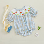 Adorable Infant Easter Jumpsuit with Sweet Bunny Embroidery and Smocked Detailing - Stylish Short Sleeve Baby Girl Outfit for Lootquake LLC