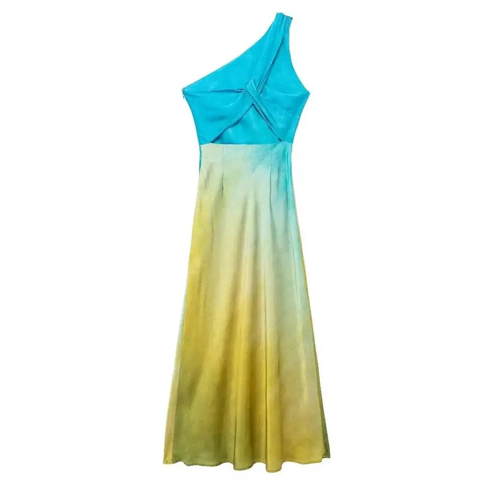 Gradient Long Dress Women Elegant One Shoulder Sleeveless Party Dress Female 2024 Summer Backless Tie-dye Lady Mermaid Robe