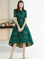 Women Summer Long Dress Elegant Boho Floral Jacquard Flower Dress Irregular Evening Party Dress Lady Ball Gown