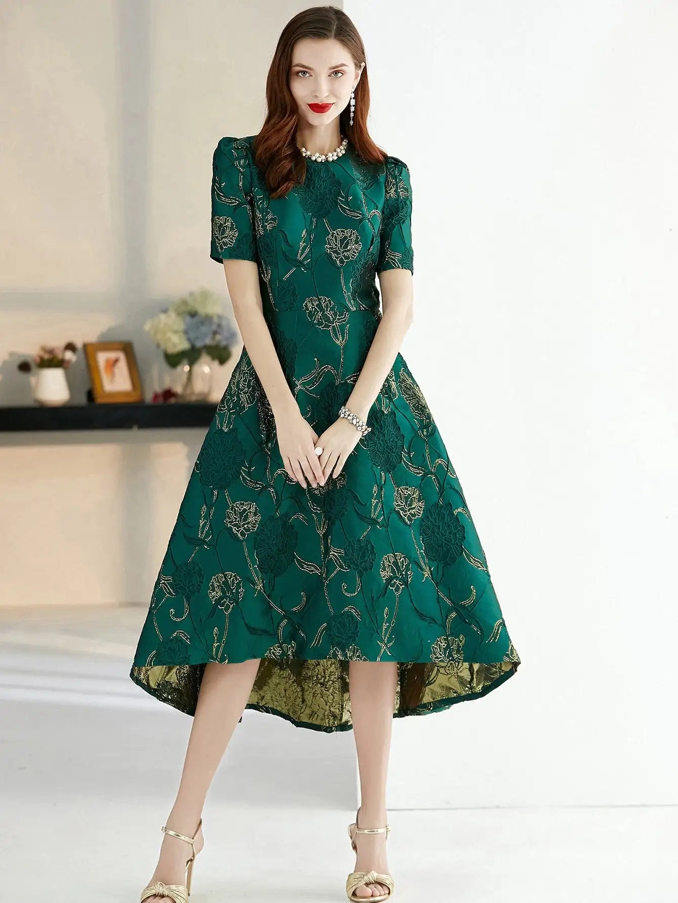 Women Summer Long Dress Elegant Boho Floral Jacquard Flower Dress Irregular Evening Party Dress Lady Ball Gown