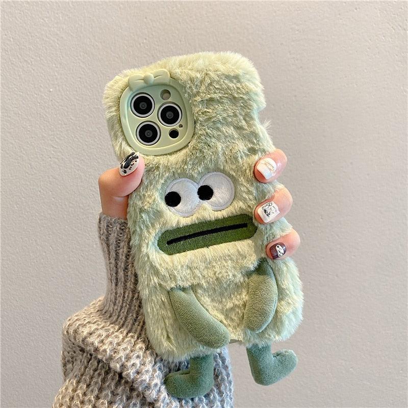 3D Cute Hairy Fluffy Fur Plush Winter Warm Phone Case For iPhone 14 13 12 11 Pro Max Plus Soft Cartoon Back Cover  Cute Fuzzy Furry Case Fashion Luxury Case Stevvex