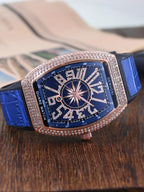 Luxury Diamond wristwatch for women Fasion and elegant quartz watch with silicone watchstrap Waterproof luminous Tonneau watch