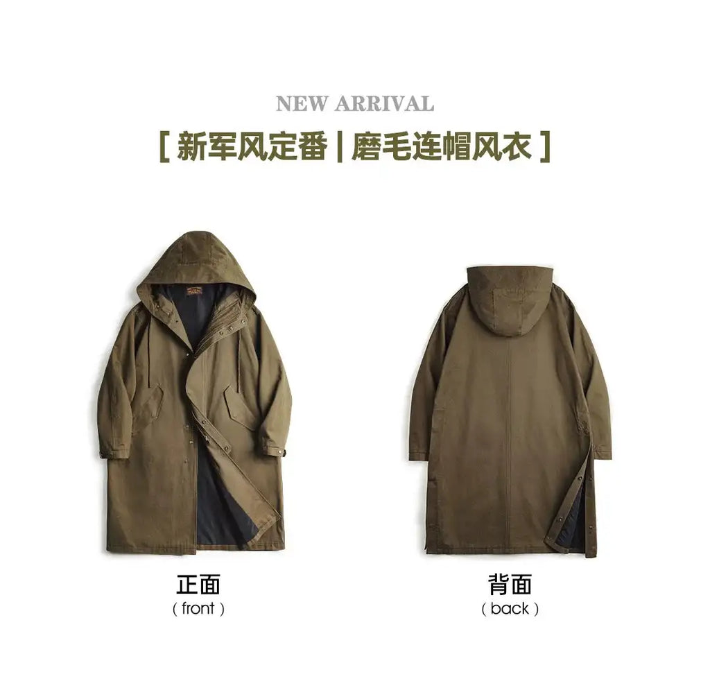 Maden Retro M51 Hooded Windbreaker Loose Fit Cotton Zipper Mid-length Jacket Versatile Solid Color Outerwear for Men's Autumn Lootquake LLC