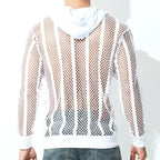 Men Mesh Shirt Transparent Long Sleeve Men Clothing Sexy Solid Party Nightclub Hooded Tops Lootquake LLC