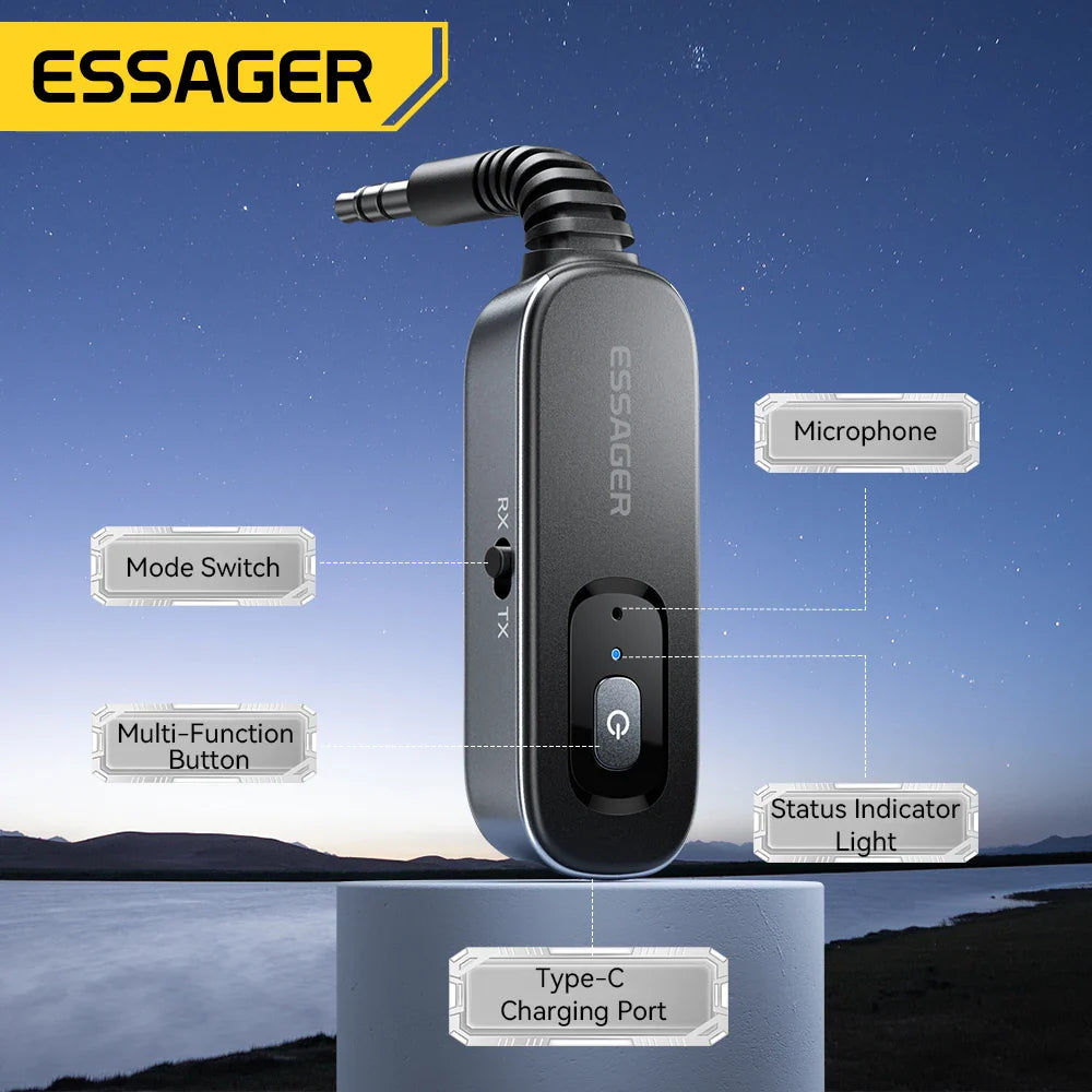 Essager Bluetooth 5.1 Audio Receiver Transmitter 3.5MM 3.5 AUX With Mic Stereo Music Wireless Adapter For  PC TV Car Speakers Lootquake LLC