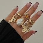 Ingemark Irregular Metal Flower Open Ring - Baroque Imitation Pearl Jewelry Femstylo