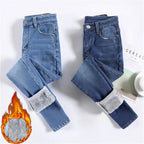 Women Thermal Jeans Winter Snow Warm Plush Stretch Jeans Lady Skinny Thicken Fleece Denim Long Pants Retro Blue Pencil Trousers Lootquake LLC