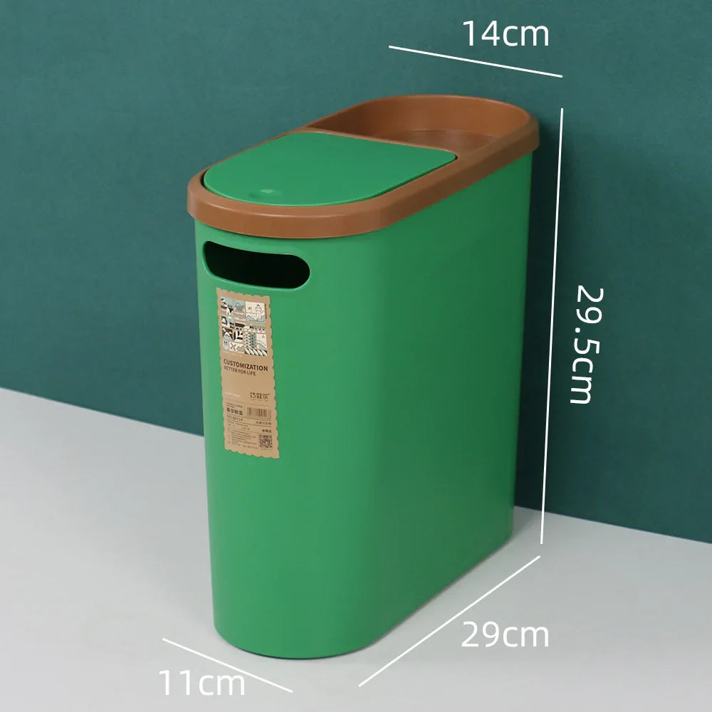 Slim Plastic Trash Bin with Lid,Easy Press-Top,Space Saving Design, Suitable for Bathroom Kitchen Living Room,Simple Solid Color Lootquake LLC