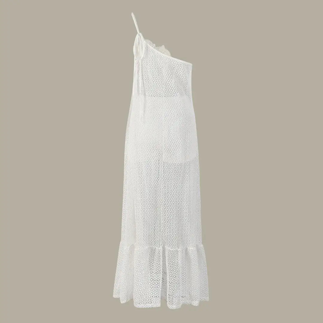 Sexy 3D Flower Long Dress Women 2024 Summer Semi-sheer Party Dresses Elegant Slim One Shoulder Maxi Vestidos Holiday Beach Robe