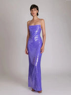 New Sexy Sleeveless Backless Lace-up Slim Long Dress Summer Elegant Pleated Backless Bright Sequins Dress Luxury Evening Dresses