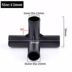 8/12/16/19mm Black PVC Pipe Fittings 4-way Connector Tent Wardrobe Fixed Fittings Plants Support Joint, DIY Shelf Tube Fittings
