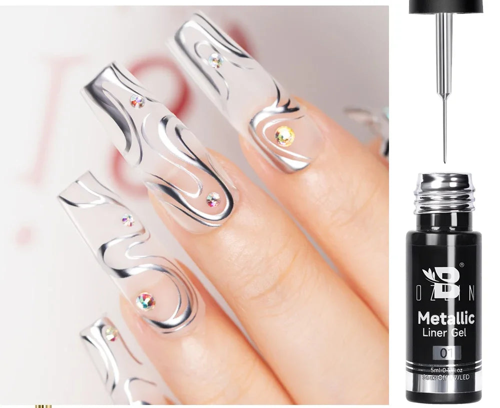 5ML Gold Silver Metallic Liner Paint Gel Polish Chrome Mirror Metal Effect Super Bright French UV LED Semi Permanent Nail Gel Lootquake LLC