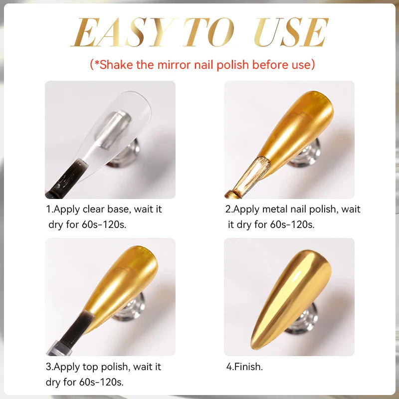 LILYCUTE 7ML Super Bright Gold Metallic Nail Polish No Need Lamp Quick Dry French Style Glass Bottle Manicure Nail Art Varnish Lootquake LLC