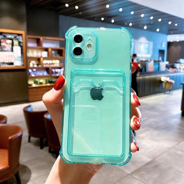 Transparent Card Slot Holder Case For iPhone11 13 12 Pro Max X XS XR Max 8 Plus Clear Shockproof Soft Wallet Cover Clear Case with Card Slot Slim Fit Shockproof Soft Protective Case Stevvex