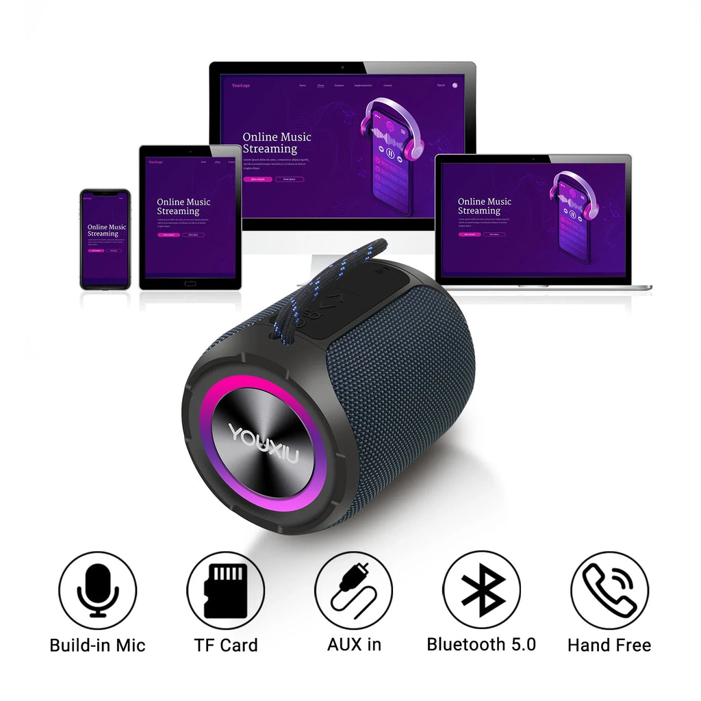 Portable Bluetooth Speaker BT5.0 IPX7 Waterproof Stereo Music Surround Wireless Speaker With LED Light Subwoofer Outdoor Speaker Lootquake LLC