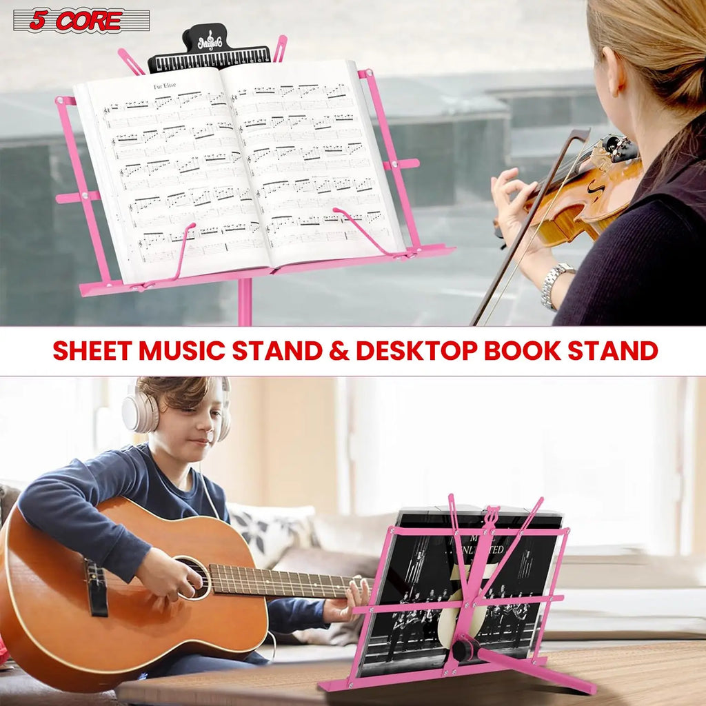 Adjustable All Metal Foldable Bookstand Portable Sheet Music Holder Pink Desktop Book Stands for Musical Instruments-MUS FLD PNK Lootquake LLC