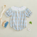 Adorable Infant Easter Jumpsuit with Sweet Bunny Embroidery and Smocked Detailing - Stylish Short Sleeve Baby Girl Outfit for Lootquake LLC