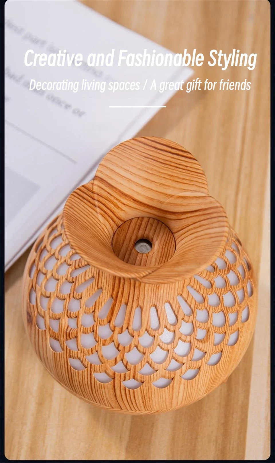 USB Hollow Wood Grain Humidifier Aroma Diffuser Atomizer Household Humidifier Hydrating Instrument Desktop Humidifier Lootquake LLC