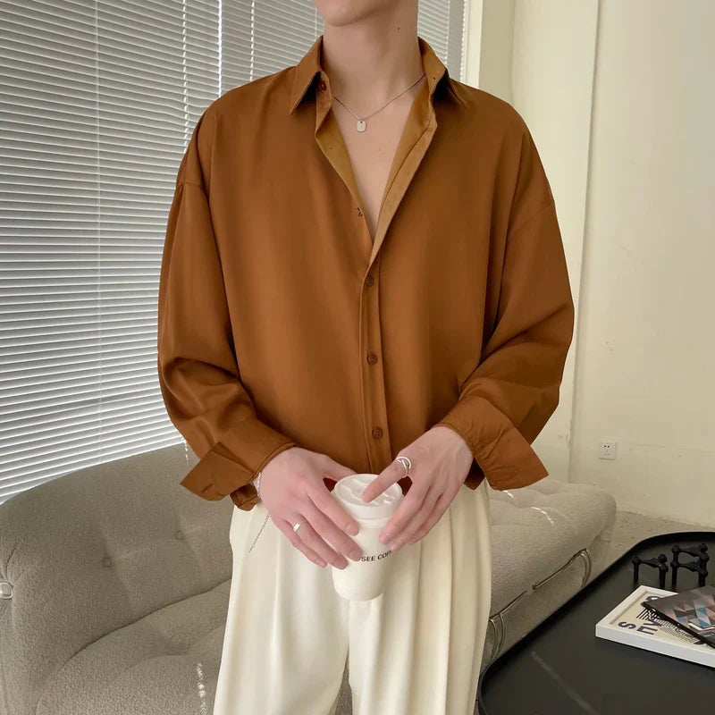 White Long Sleeved Shirt Men Oversized Fashion Social Mens Dress Shirt Korean Loose Ice Silk Shirt Mens Office Formal Shirts Lootquake LLC