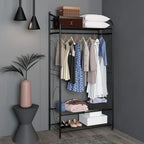 Bingopaw Black Metal Clothes Rack Stand Heavy Duty Garment Rail with 2 Storage Shelves for Shoes & Closet Organization Lootquake LLC