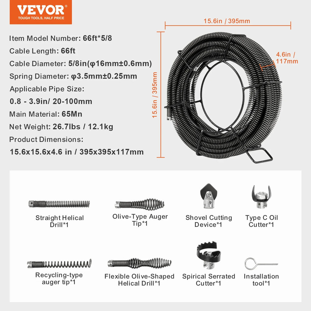 SucceBuy Drain Cleaning Cable Professional Sectional Drain Cleaner Cable Hollow Core Sewer Drain Auger Cable  Sink Floor Drain Lootquake LLC