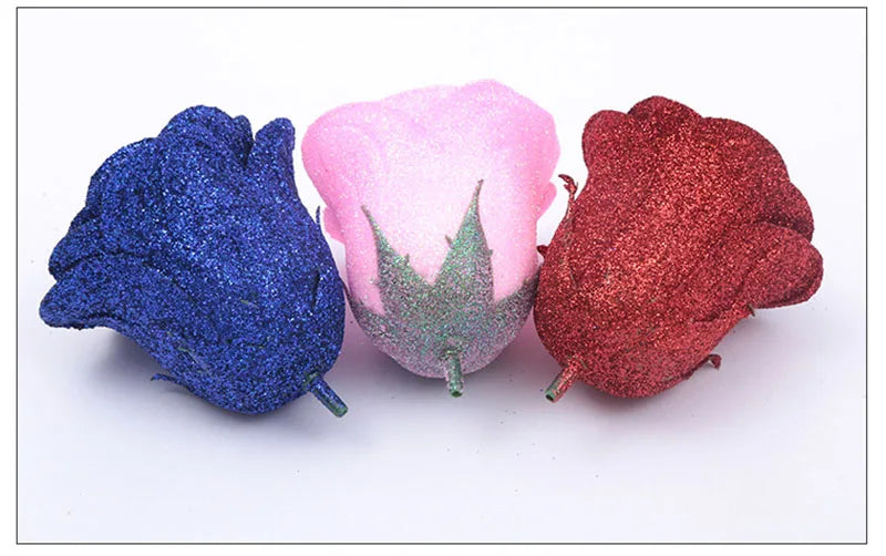 30pcs of 7cm Glitter spray artificial flower rose for Christmas gift hot Valentine DIY bouquet easter wedding Birthday decor Lootquake LLC