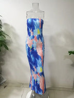 Spring And Summer Dresses For Women Chest Wrap Printed Off Shoulder Bandage Slim Sexy Long Dress 2023 New Fashion party MsChuh