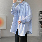 Blue Striped Shirt Men Fashion Society Mens Dress Shirt Korean Loose Long Sleeved Shirt Mens Casual Shirts Large Size 5XL Lootquake LLC