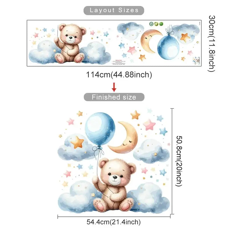 Cartoon Teddy Bear Tent Stars Wall Stickers for Kids Room Nursery Baby Room Decoration Wall Decals Room Interior