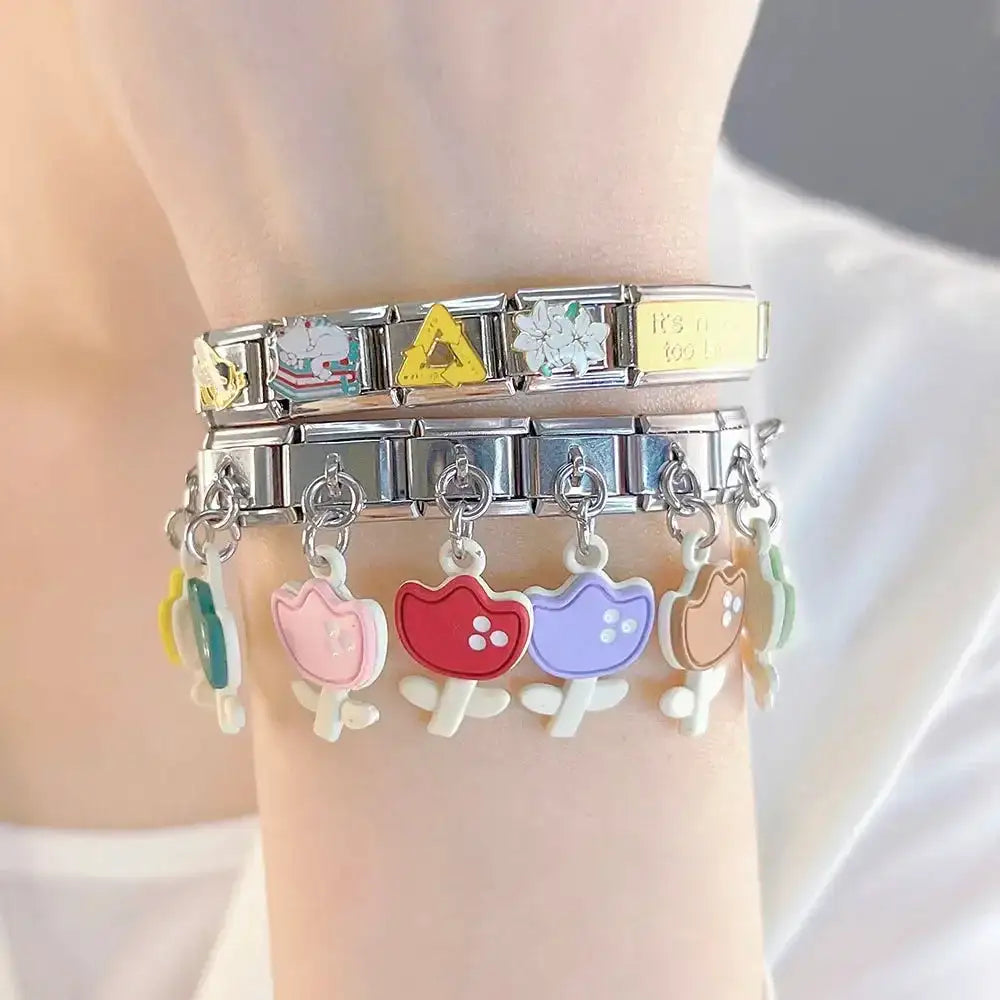 Hapiship 2023 Fashion Charm Italian Links Flower Flower Bee Tent Fit 9mm Bracelet Stainless Steel Making DIY Jewelry DJ661-C