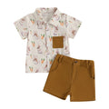 Toddler Easter Clothing Set with Short Sleeve Lapel Bunny Carrot Print Shirt and Solid Color Shorts - Adorable Boy s Easter Lootquake LLC