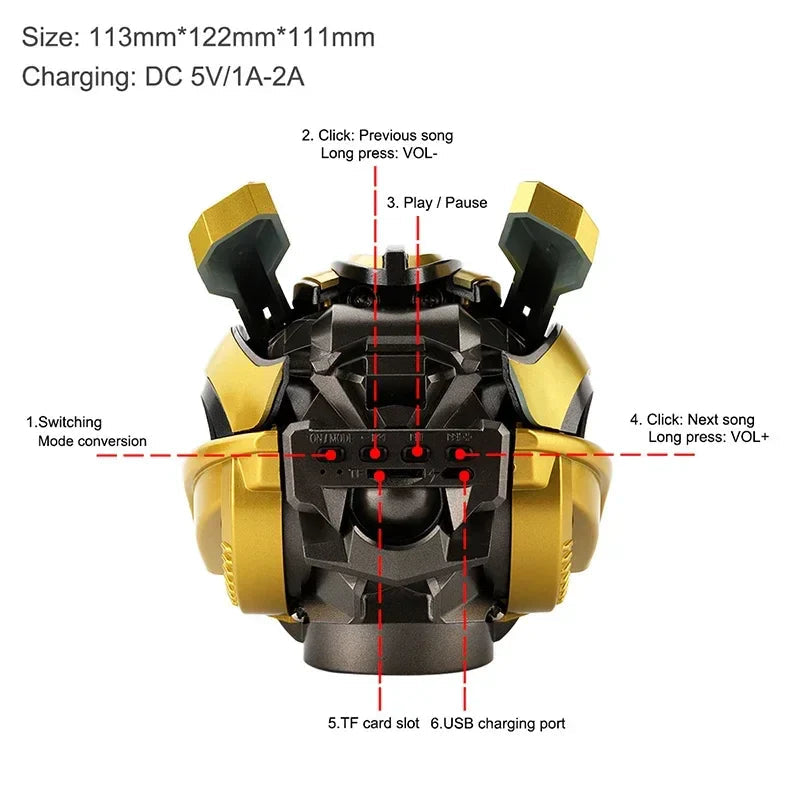 Original Transformers Bluetooth Speakers Bumblebee Head Bluetooth Speakerdual Speakersled Light Heavy Basssuitable,Tf, Fm Radio Lootquake LLC