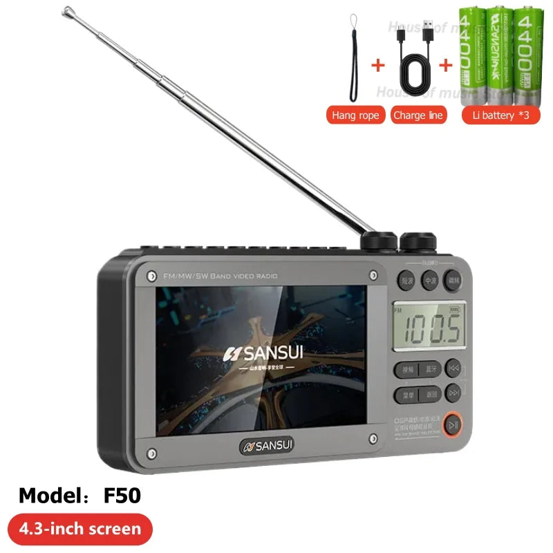 SANSUI Wireless Bluetooth Speakers Home Full-band Radio LED HD Video Player Portable MP4 Walkman Built-in Rechargeable Battery Lootquake LLC